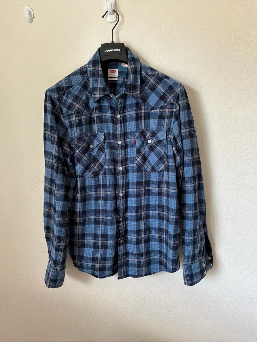 Levi's Men's Blue and Navy Plaid Button-Down Shirt